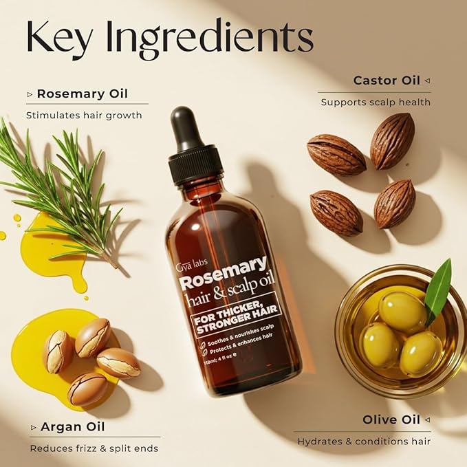 Gya Labs Rosemary & Castor Hair Growth & Styling Oil - 4 Fl Oz - Rosemary to Strengthen Hair - Protect & Tame Frizz, Dry Scalp - Hair & Scalp Hydration with 0.17 Fl Oz Deep Revival Argan Oil-VivaGrace Women