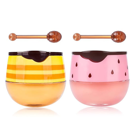 2Pcs Honey Strawberry Lip Balm Honey Pot, Strawberry Lip Sleeping Mask, Overnight Lip Sleeping Mask, Honey Balm Lip Balm Pot, Honey Lip Mask Nourish Lip Scrubs Exfoliator Honey/Strawberry-VivaGrace Women