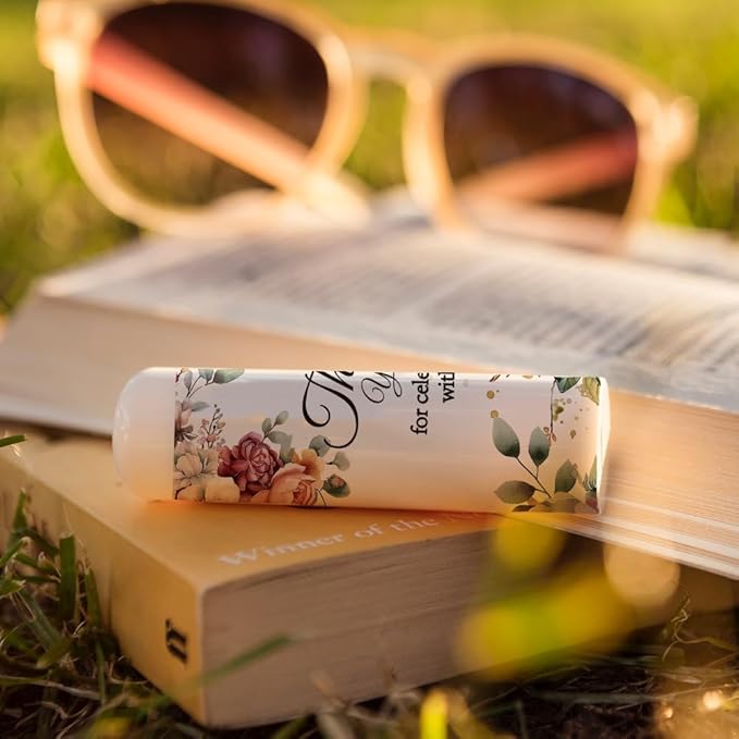 OLYCRAFT 100Pcs Self-Adhesive Lip Balm Tag Sticker 1.7~2.1x1.7~2.1 Inch Waterproof Adhesive Label with Champagne Pattern Lipstick Tag Sticker for Lip Balm Container Tubes Lipstick Wrapping Decoration-VivaGrace Women