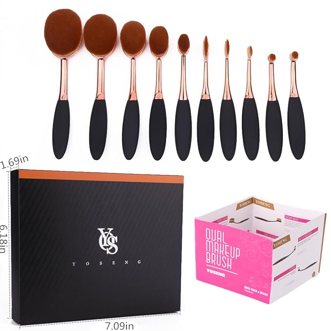 Yoseng Makeup Brushes Set 10Pcs Professional Oval Toothbrush Foundation Cream Contour Powder Blush Conceler Eyeliner Blending Brush New Fashionable Super Soft Cosmetic Brushes Tool with Box(Rose Gold)-VivaGrace Women