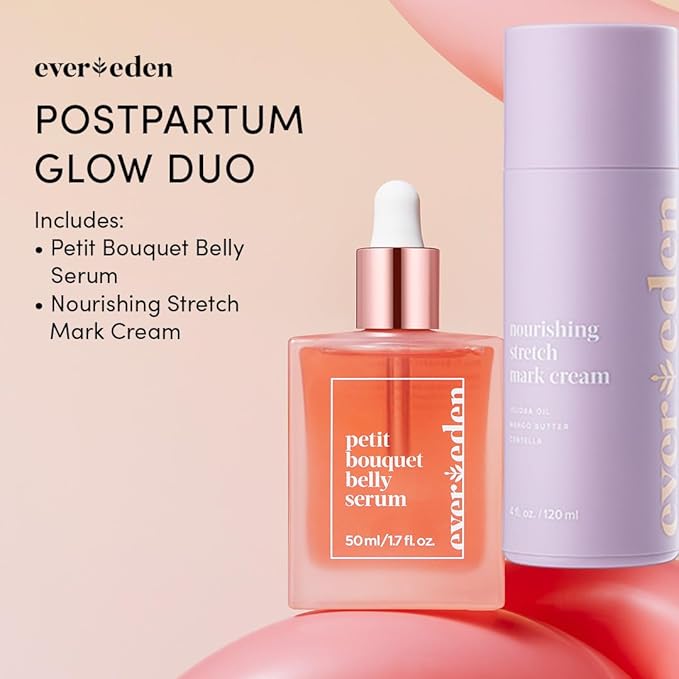 Evereden Postpartum Glow Duo - Petit Bouquet Belly Oil & Nourishing Stretch Mark Cream - Dermatologist-Developed Clean & Vegan Maternity Skincare Postpartum Gifts for New Mom - Stretch Mark Reduction-VivaGrace Women
