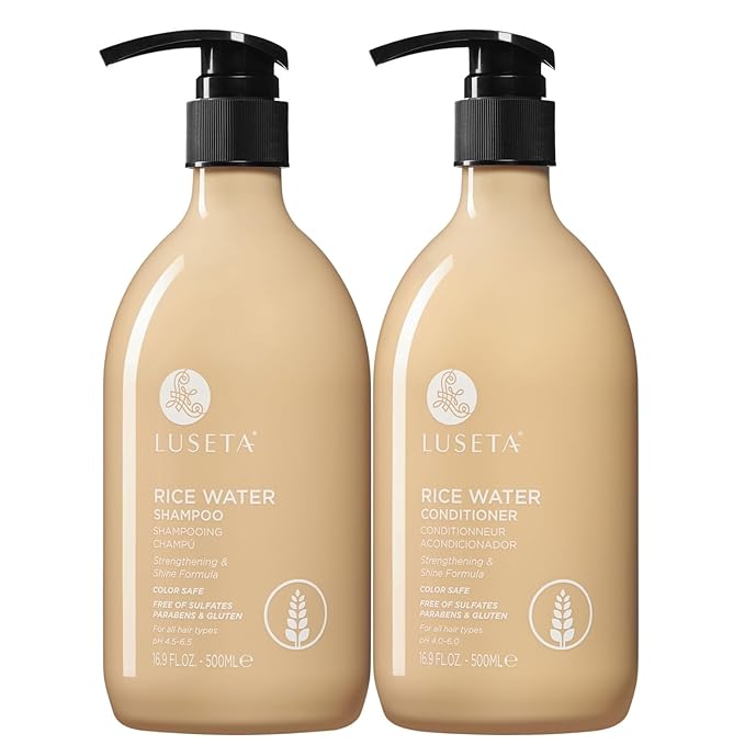 Luseta Rice Water Shampoo and conditioner Set Strengthening & Nourishing Revitalizes Shine for All Hair Types Hydrating & Frizz Control for Women and Men 16.9oz*2-VivaGrace Women