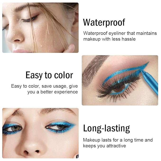 evpct Sea Blue Gel Eyeliner Pencil for Women Waterline Waterproof Smudge Proof Eye Makeup Liners, Blue Mascara Eye Liner Gel Liner Eyeliner with Sharpener delineador de ojos contra el agua 11