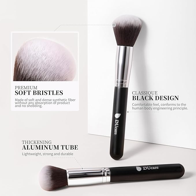 DUcare Makeup Brushes with Bag,15Pcs Makeup Brush Set Christmas Gift Travel Kabuki Foundation Blending Blush Eyeliner Shadow Brow Concealer Brushes Kit Black-VivaGrace Women