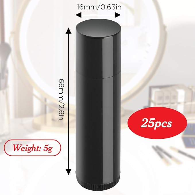 25PCS 3/16 Oz (5.5 ml) Twist up Lip Balm Tubes,Empty Lip balm containers, Echapstick tubes empty, Refillable Lip Balm Bottles, for DIY Homemade Lipsticks,Chapsticks,Homemade Solid Perfume, Black-VivaGrace Women