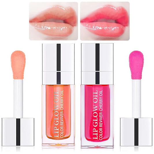 2 Set Lip Oil Hydrating Tinted Lip Balm, Plump Lip Gloss Lip Care Transparent Toot Lip Oil Tinted, Fresh Texture & Non-sticky, Nourishing Repairing Lightening Lip Lines Lip Care Products (Pink / Cherry)-VivaGrace Women