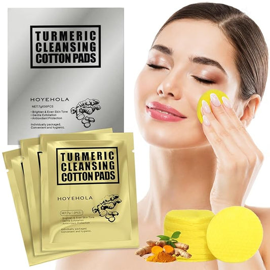 Turmeric Kojic Acid Cleansing Face Pads - 30Packs(60Pads) Individually Wrapped Exfoliating Turmeric Pad for Dark Spots