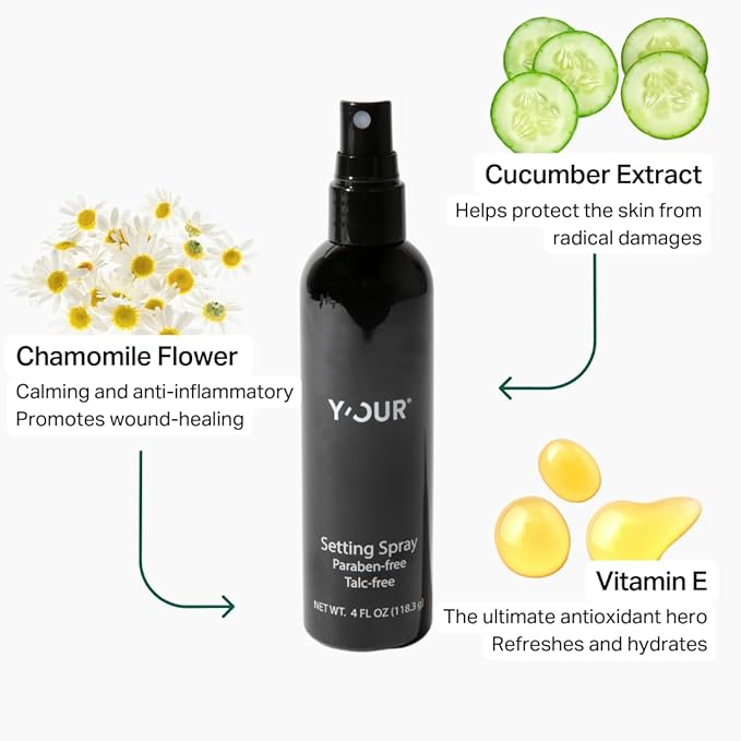 Y’OUR Silk Makeup Setting Spray: Lightweight Hydrating Face Mist; Long-Lasting, Blurring, Natural Finish. Infused with Vitamin E & Minerals, Paraben-Free. Made in USA. 4 fl. oz (118.3g)-VivaGrace Women