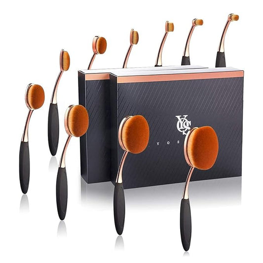 Yoseng Makeup Brushes Set 10Pcs Professional Oval Toothbrush Foundation Contour Powder Blush Conceler Eyeliner Blending Brush New Fashionable Super Soft Cosmetic Brushes Tool Set (Rose Gold 2 sets)-VivaGrace Women