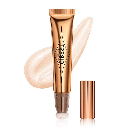 Highlighter Beauty Wand, Cream Liquid Highlighter Makeup Stick, Silky Smooth Face Shimmer Bronzer Stick with Cushion Applicator, Lightweight Body Face Glowing Highlighter, Cruelty-free（Pearl White）-VivaGrace Women