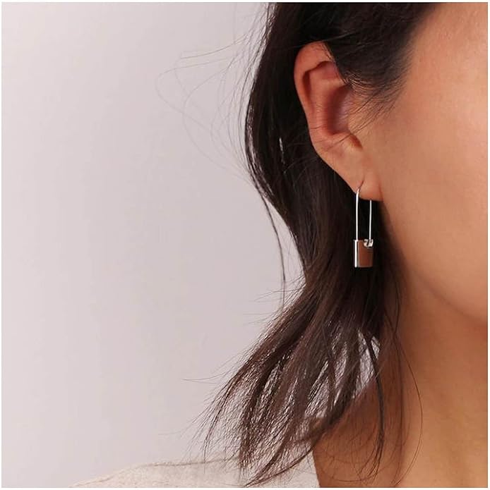 Boho Lock Hoop Earrings Safety Pin Hoop Earrings Gold Lock Huggies Hoop Earrings Personlized Padlock Earrings Jewelry for Women and Girls-VivaGrace Women