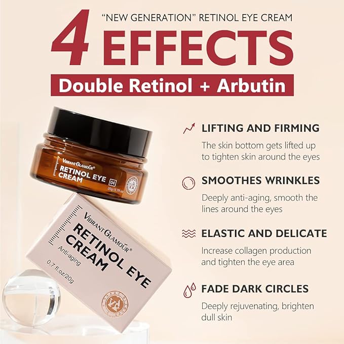 Retinol Eye Cream, Anti-Aging with Vitamin C & Ceramide for Dark Circles, Wrinkles & Fine Lines, Crow’s Feet, 0.7 fl.oz-VivaGrace Women