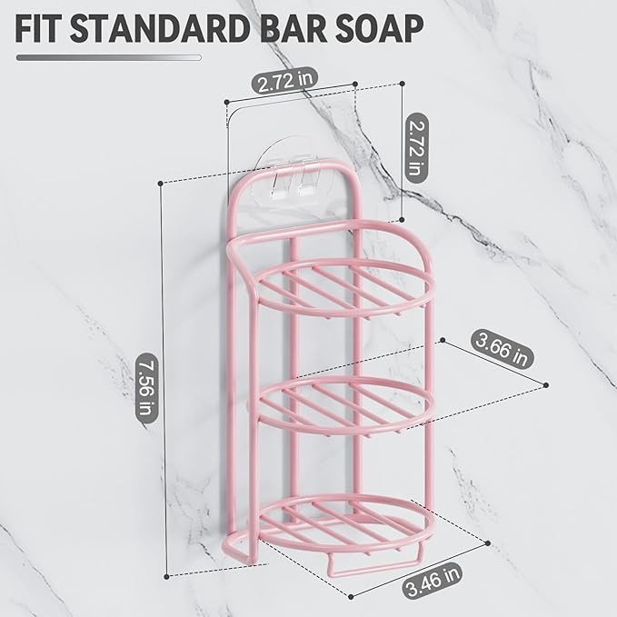 Pink 3-Tier Shower Soap Shampoo Bar Holder, Self Adhesive & Freestanding Draining Soap Dish Caddy for Bathroom Wall Accesories Decor-VivaGrace Women