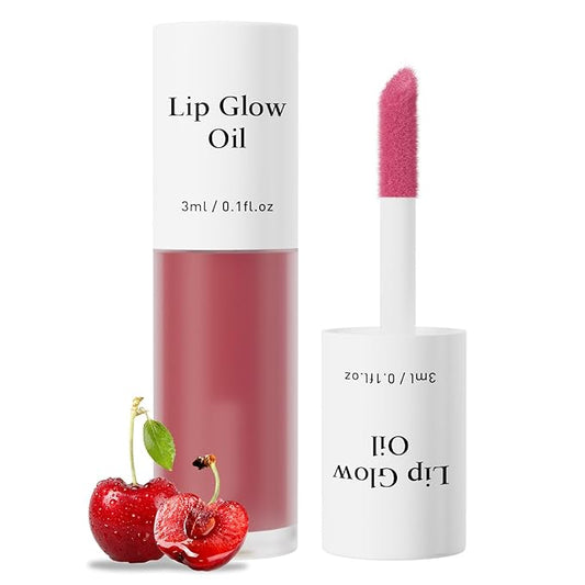 Plumping Lip Oil, Long Lasting Hydrating Lip Stain Lip Balm Cherry Fruit Revitalizing, Transparent Lip Care Oil for Dry Lip (Cherry Red)-VivaGrace Women