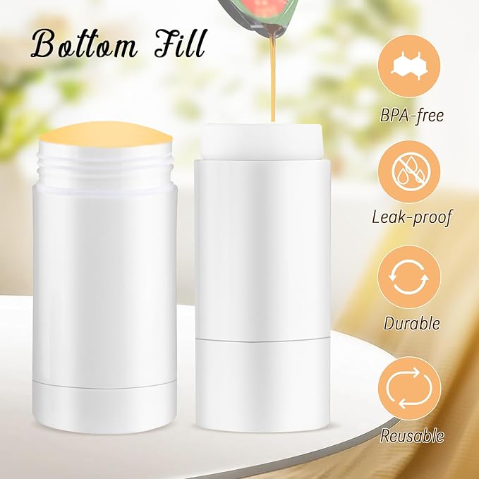 12 Pieces 15g White Plastic Deodorant Containers,Empty 1/2 oz Travel Lip Balm Tubes,Refillable Twist-UP Solid Perfume Tubes,Lipstick Tubes for DIY-VivaGrace Women