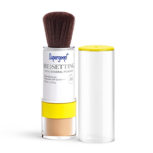 Supergoop! (Re) setting Mineral Powder, Medium - 0.15 oz - Makeup Setting Powder + Broad Spectrum SPF 35 PA+++ Sunscreen - With Ceramides, Olive Glycerides & Coated Silica Spheres-VivaGrace Women