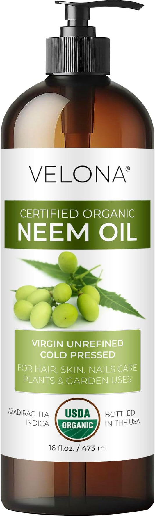 velona Neem Oil USDA Certified Organic - 16 Fl Oz | 100% Pure and Natural Carrier Oil | Virgin, Unrefined, Cold Pressed | Hair, Body and Skin Care | Use Today - Enjoy Results-VivaGrace Women