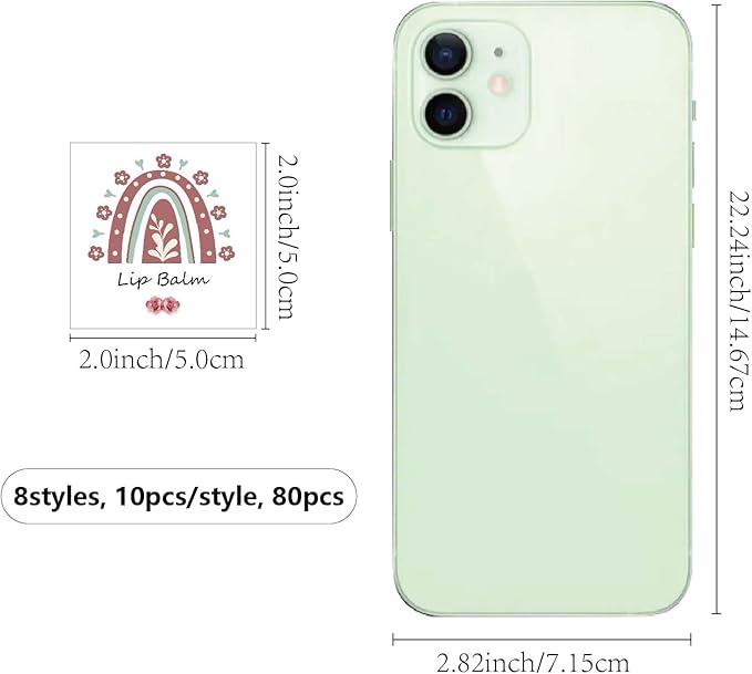 CRASPIRE 80Pcs 8 Styles Lip Balm Sticker Rainbow Self-Adhesive Homemade Lip Balm Labels Vintage Square DIY Label Stickers for Lip Balm Containers Cosmetics Lipsticks-VivaGrace Women