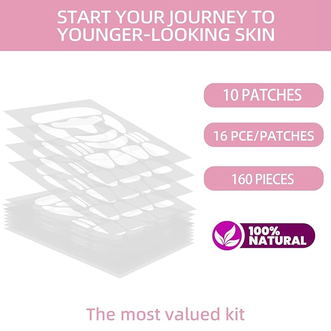 Face Wrinkle Patches – for Forehead Lines, Frown Areas, Smile Creases & Fine Signs – Overnight Anti-Aging Facial Stickers to Smooth Skin, Safe and Gentle for All Skin Types, 160 Pcs Included-VivaGrace Women