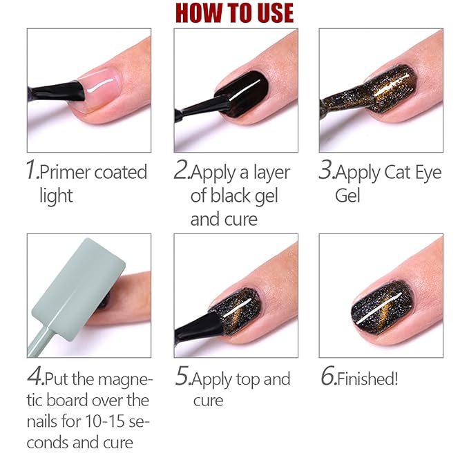 JERCLITY 7 Pieces Cat Eye Magnet for Nails Double-Head Nail Magnetic Stick Multi-Function Magnet Board Square Thickened Cat Eye Strong Magnet Plate Nail Magnet Tool Set for Cat Eye Gel Polish Nail Art