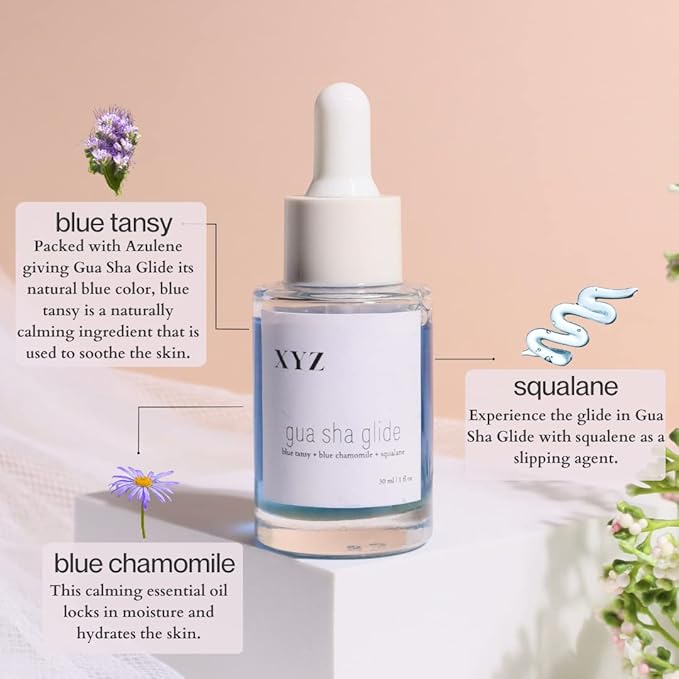 Gua Sha Glide Face Oil - Hydrating and Soothing Face Oil With Azulene Blue Tansy, Blue Chamomile + Squalene | Moisturizer, Face Oil and Soothing Agent for All Skin Types - 1 fl oz (30ml)-VivaGrace Women