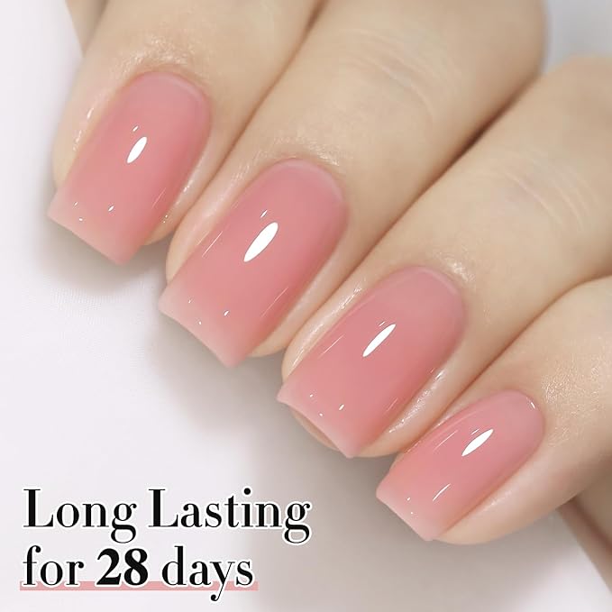 Double Rhythm 0.50 OZ Translucent Gel Polish Same Color Same Bottle Sheer Pastel Neutral Natural Milky 15 ML Jelly UV Nail Art DIY at Home (Jelly Rose Pink-A1380)-VivaGrace Women