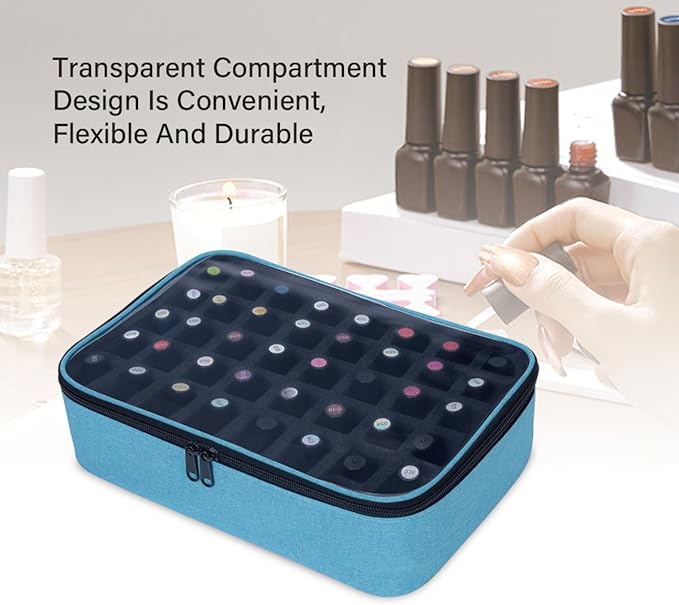 Small Clear Nail Polish Organizer Holds 40 bottles(15ml-0.5fl.oz) Nail Polish Case Multifunctional Nail Polish Bag organizer, Cosmetic Travel Makeup Bags for Women Green
