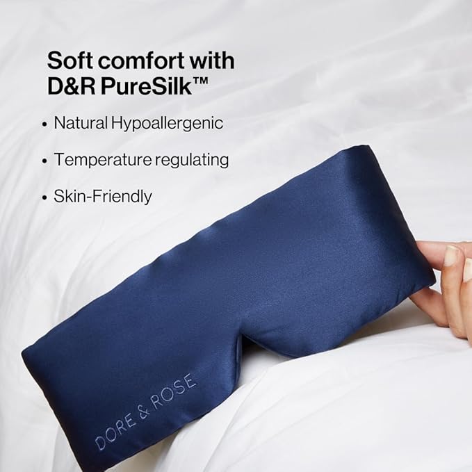 Dore & Rose Deep Sleep Mask Light Blocking, 23 Momme Mulberry Silk Eye Mask, Ultra Soft, Adjustable - Travel Sleeping Mask for Men & Women - Dark Blue-VivaGrace Women