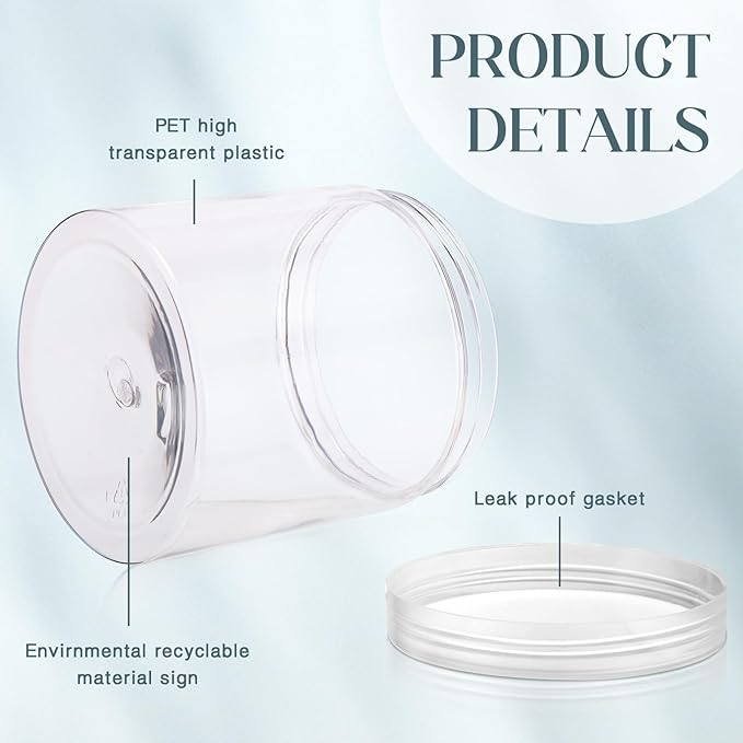 SATINIOR 24 Pieces Empty Clear Plastic Jars with Lids Round Storage Containers Wide Mouth for Beauty Product Cosmetic Cream Lotion Liquid Butter Craft and Food (Clear Lid,16 oz)-VivaGrace Women