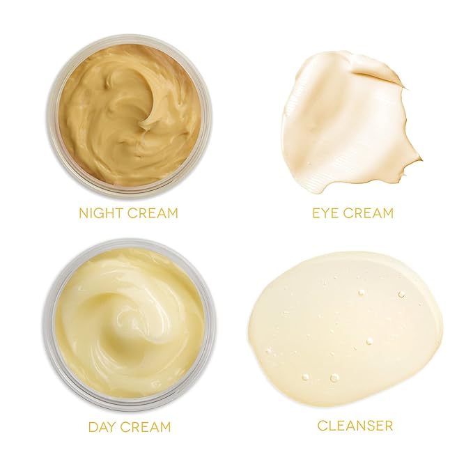 Earth To Skin Facial Care Starter Set: Manuka Honey Cleanser (1.0 Fl Oz), Day Gel Cream (0.5 Fl Oz), Night Cream (0.5 Fl Oz), and Royel Jelly Eye Cream (0.23 Fl Oz)-VivaGrace Women