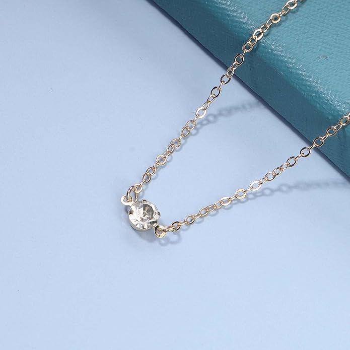 Boho Tiny Crystal Choker Gold Clear Quartz Pendant Necklace Minimal Dot CZ Choker Necklace Simple Everyday Necklace Wedding Necklace Jewelry for Women and Girls Gifts-VivaGrace Women