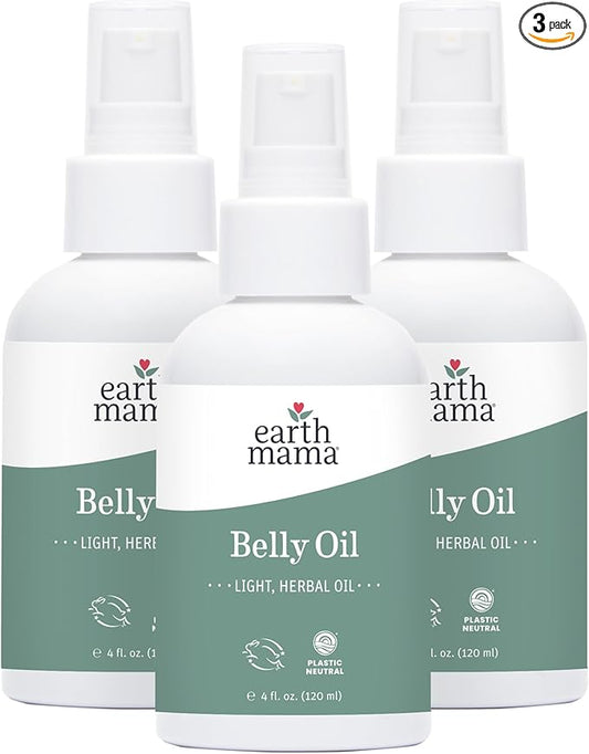 Earth Mama Belly Oil for Dry Skin | Calendula Skin Care Moisturizer Oil to Encourage Natural Elasticity and Help Prevent Stretch Marks During Pregnancy and Postpartum, 4-Fluid Ounce (3-Pack)-VivaGrace Women