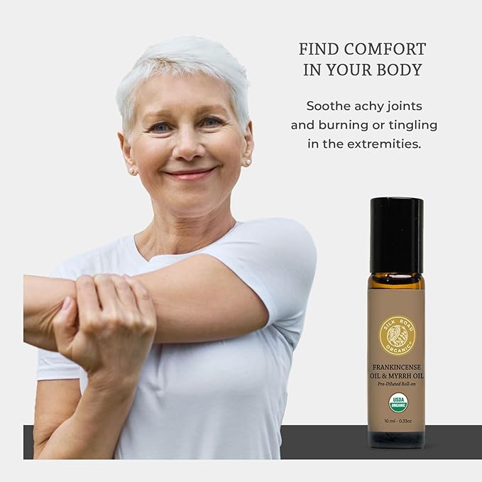 Silk Road Organic Frankincense Oil & Myrrh Essential Oil Roll On, 100% Pure USDA Certified Aromatherapy for Body Aches, Stiffness & Tingling, Stress Relief, & Skin - 10 ml Roller-VivaGrace Women