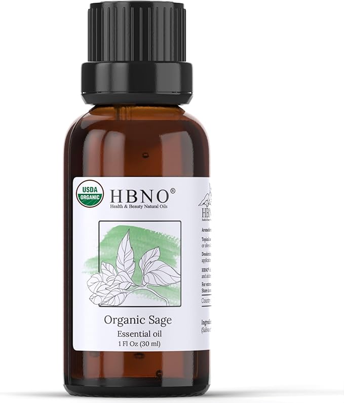 HBNO Organic Sage Essential Oil - 1 oz (30ml) - USDA Certified Organic Sage Essential Oil for Aromatherapy, Soap Making, DIY, Fragrances, Diffuser.-VivaGrace Women