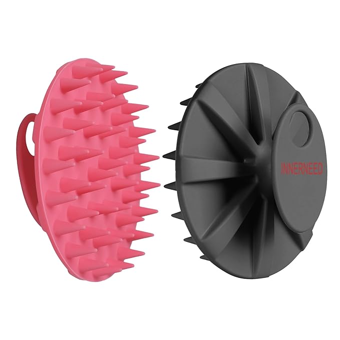 INNERNEED Scalp Massager Shampoo Brush, Wet & Dry Manual Scalp Care Head Scrubber Hair Washing, Soft Silicone Bristles, for Hair Growth, Dandruff Removal (Black+Pink)-VivaGrace Women
