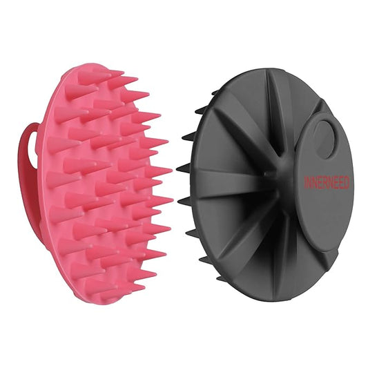 INNERNEED Scalp Massager Shampoo Brush, Wet & Dry Manual Scalp Care Head Scrubber Hair Washing, Soft Silicone Bristles, for Hair Growth, Dandruff Removal (Black+Pink)-VivaGrace Women