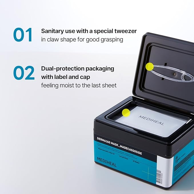 Mediheal Derma 365 Madecassoside Mask (30 Masks) - Daily Skin Care Mask for Deeply Comforting and Calming Skin with Madecassoside-VivaGrace Women