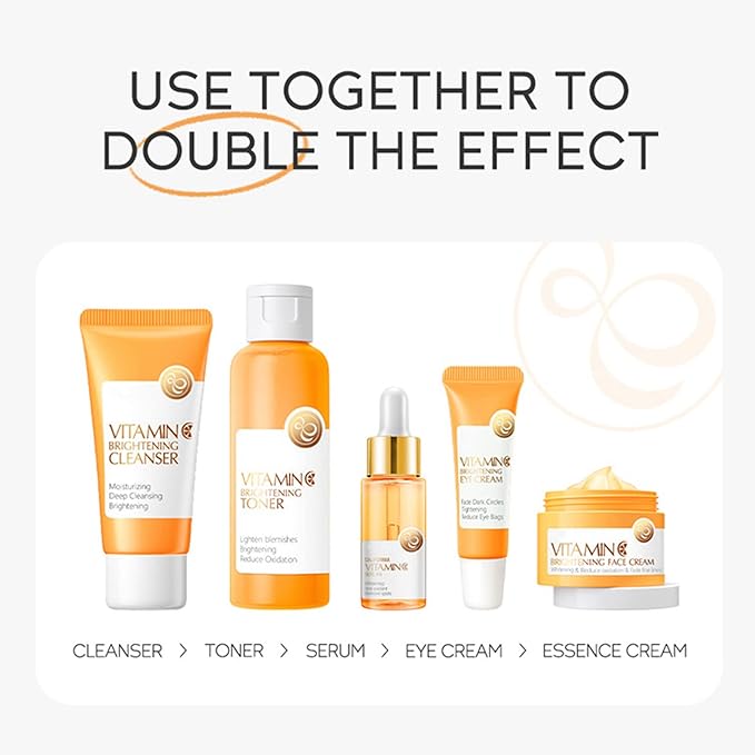 Skin Care Set ,Vitamin C Facial Serum Care Set ,Skin Care Routine Kit -Cleanser, Face Serum, Face Cream,Toner, Eye Cream,Anti- Aging Skin Care Sets & Kits,Women Gift Sets (SetD)-VivaGrace Women