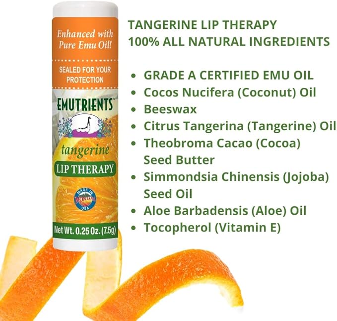Montana Emu Ranch - Lip Therapy Lip Balm - 0.25 Ounce - Tangerine Flavor - 3 Pack - Made with Pure Emu Oil-VivaGrace Women