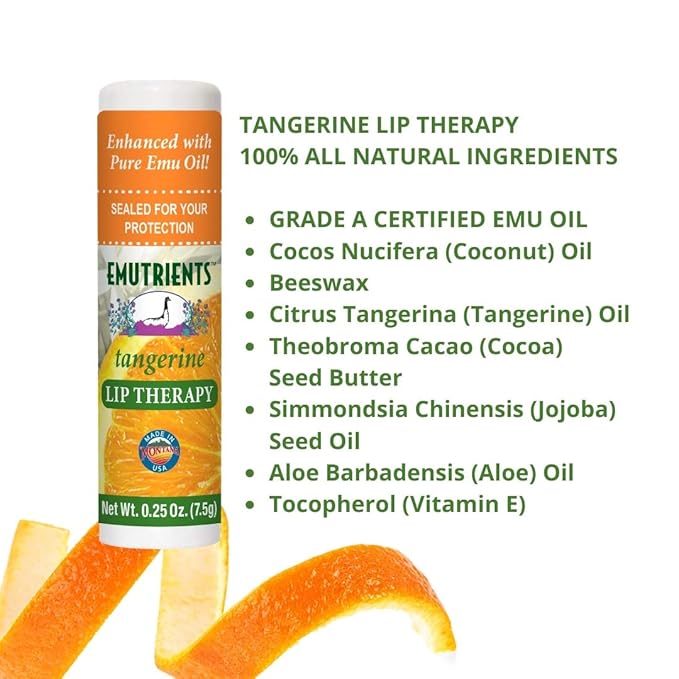 Montana Emu Ranch - Lip Therapy Lip Balm - 0.25 Ounce - Tangerine Flavor - Made with Pure Emu Oil-VivaGrace Women