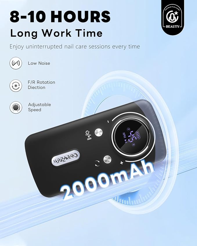 CozyZen Cordless Nail Drill Professional: 45000 RPM Rechargeable Electric Nail File Kit, Portable & Low Noise for Acrylic, Gel Nails, Manicure & Pedicure - Salon & Home Use-VivaGrace Women