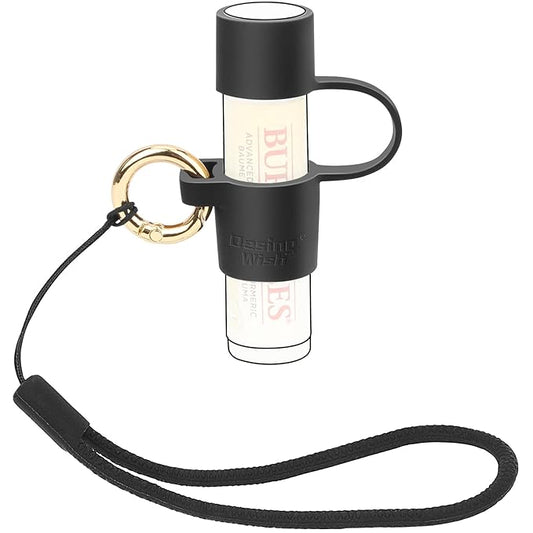 Desing Wish Silicone Lip Balm Holder with Cap Cover Portable Chapstick Holder Keychain Sleeve Lip Balm Key Chain with Key Ring and Wrist Strap Lanyard - Black-VivaGrace Women