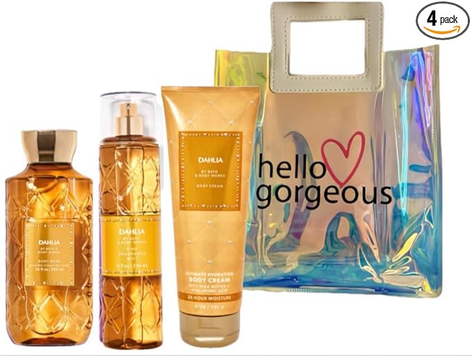 Bath & Body Works - 3 Piece Bundle - Spray - Body Cream - Shower Gel - Full Size and Gift Bag HELLO GORGEOUS (Dahlia)-VivaGrace Women