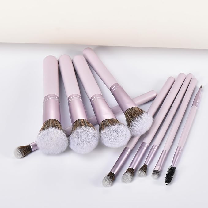 Gift Ready 10 Piece Purple Makeup Brushes Set and 2 Piece Makeup Sponge – Wooden Handle with Soft Synthetic Bristles, Concealer, Powder – (Ideal for Christmas, Birthday, Women)-VivaGrace Women