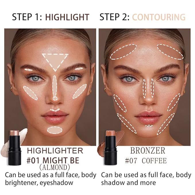 evpct 2Pcs Cream Contour Foundation Stick for Neutral Skin Highlighter & Bronzer Pen Face Brightens & Shades Pencil Highlighting Shade Longwear Makeup Highlight Bronzer Shaping Trimming Stick, Medium-VivaGrace Women