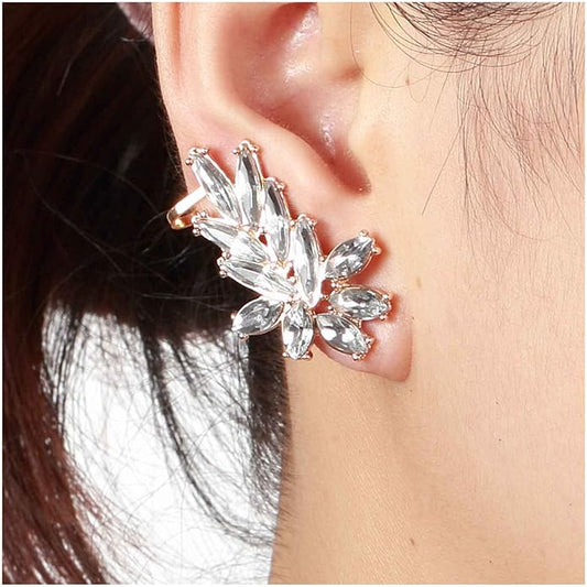 Boho Crystal Ear Climber Earrings Gold Crystal Studs Earrings Punk Rhinestone Ear Crawler Earrings CZ Ear Cuff Climbing Earrings Bridal Earrings Jewelry for Women and Girls-VivaGrace Women