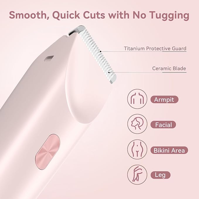 Bikini Trimmer for Women Electric Razors for Women, Double Head Dual Purpose, IPX7 Waterproof Hair Razor, Ceramic Blade Hair Trimmer Wet & Dry Use,Womens Painless Electric Shaver for Facial and Body-VivaGrace Women