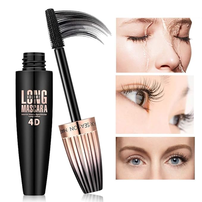 4D Fiber Eyelash Mascara, Natural Waterproof Lasting Lash Mascara Black Volume, Lengthening Thickening Softer Fuller Lashes Amplify Eyelash Primer Brush (Black)