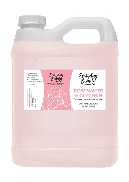Rose Water & Glycerin Enhanced Facial Toner - 32oz Bulk Alcohol-Free Vegan All Natural Refreshing for Face and Hair - Uplifts, Calming & Soothing for All Skin Types…-VivaGrace Women