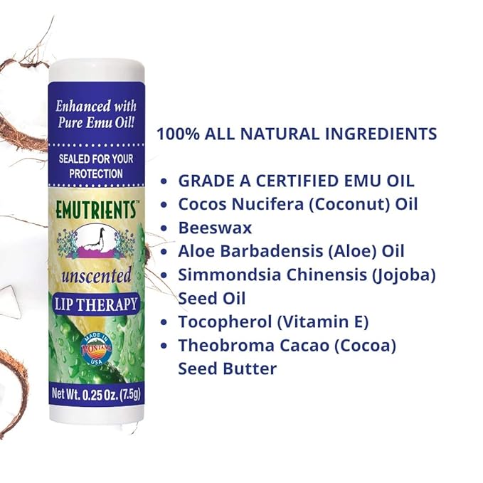Montana Emu Ranch Natural Lip Balm 0.25 Ounce - Unscented - Made with Pure Emu Oil-VivaGrace Women